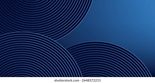 Líneas geométricas brillantes azules Abstractas sobre fondo azul oscuro. Moderno patrón de líneas de círculo azul brillante. Concepto de tecnología futurista.