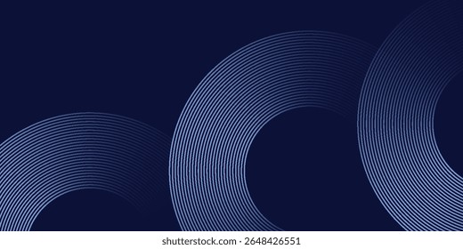Abstract blue glowing geometric lines on dark blue background. Modern shiny blue circle lines pattern. Futuristic technology concept. Suit for cover, poster,