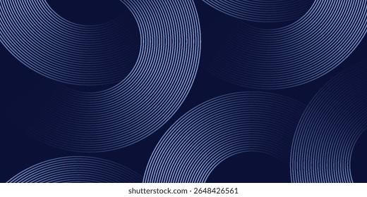 Abstract blue glowing geometric lines on dark blue background. Modern shiny blue circle lines pattern. Futuristic technology concept. Suit for cover, poster,