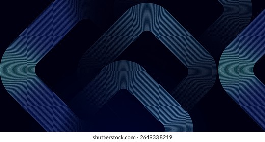 Abstract blue glowing geometric lines on dark background. Modern shiny blue rounded square lines pattern. Futuristic technology, presentation in poster, banners, bussines eps10