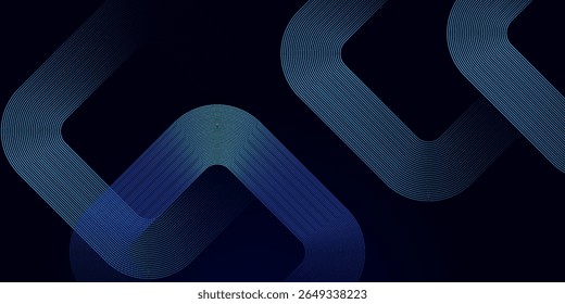 Abstract blue glowing geometric lines on dark background. Modern shiny blue rounded square lines pattern. Futuristic technology, modern trendy design,eps10