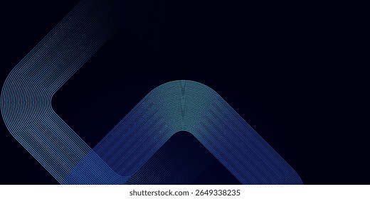 Abstract blue glowing geometric lines on dark background. Modern shiny blue rounded square lines pattern. Futuristic technology concept. eps 10, web