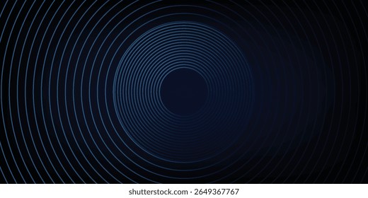Abstract blue glowing geometric lines on dark blue background. Modern shiny blue circle lines pattern. Futuristic technology concept. Suit for cover, poster,