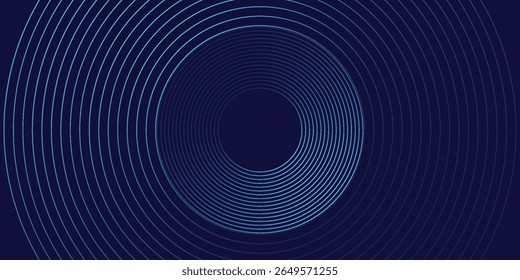 Abstract blue glowing geometric lines on dark blue background. Modern shiny blue circle lines pattern. Futuristic technology concept. Suit for cover modern