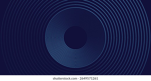 Abstract blue glowing geometric lines on dark blue background. Modern shiny blue circle lines pattern. Futuristic technology concept. Suit for cover modern