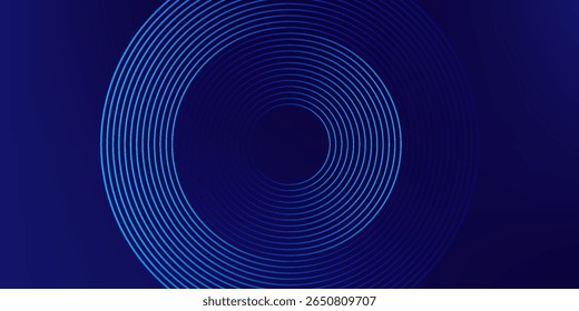 Líneas geométricas brillantes azules Abstractas sobre fondo azul oscuro. Moderno patrón de líneas de círculo azul brillante. Concepto de tecnología futurista. Traje para la cubierta, cartel, Anuncio, folleto, cabecera, Sitio web