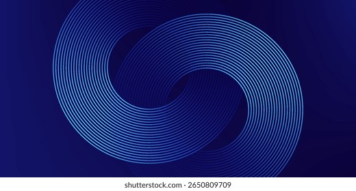Abstract blue glowing geometric lines on dark blue background. Modern shiny blue circle lines pattern. Futuristic technology concept. Suit for cover, poster, banner, brochure, header, website