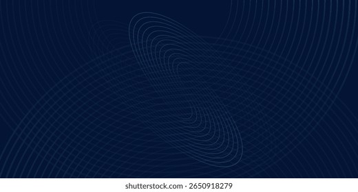 Abstract blue glowing geometric lines on dark blue background. Modern shiny blue circle lines concept dynamic poster art