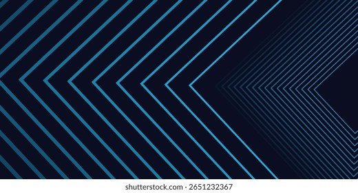 Linhas geométricas brilhantes em azul abstrato sobre fundo escuro. Padrão de linhas quadradas arredondadas azul brilhante moderno. Conceito de tecnologia futurista