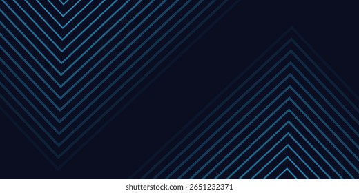 Abstract blue glowing geometric lines on dark background. Modern shiny blue rounded square lines pattern. Futuristic technology concept. Suit for poster, cover, banner, presentation, website, flyer