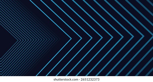 Abstract blue glowing geometric lines on dark background. Modern shiny blue rounded square lines pattern. Futuristic technology concept