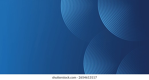 Linhas geométricas brilhantes em azul escuro no fundo. Padrão moderno de linhas de círculo azul brilhante. Conceito de tecnologia futurista.