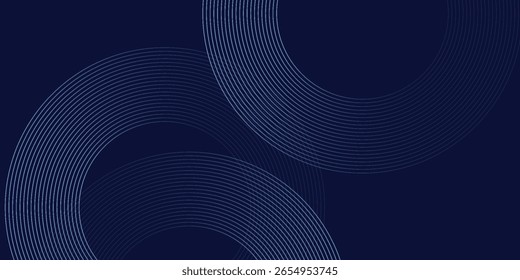 Líneas geométricas brillantes azules Abstractas sobre fondo azul oscuro. Moderno patrón de líneas de círculo azul brillante. Concepto de tecnología futurista. Traje para la cubierta, cartel,
