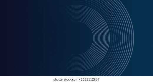 Abstract blue glowing geometric lines on dark blue background. Modern shiny blue circle lines pattern. Futuristic technology concept.