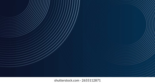 Abstrakte blaue leuchtende geometrische Linien auf dunkelblauem Hintergrund. Moderne glänzende blaue Kreislinien Muster. Futuristisches Technologiekonzept.