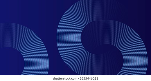 Líneas geométricas brillantes azules Abstractas sobre fondo azul oscuro. Moderno patrón de líneas de círculo azul brillante. Concepto de tecnología futurista. Traje para la cubierta, cartel, Anuncio, folleto, cabecera