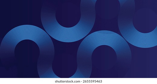 Linhas geométricas brilhantes em azul escuro no fundo. Padrão moderno de linhas de círculo azul brilhante. Conceito de tecnologia futurista. moderno
