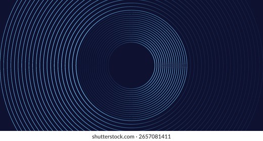 Abstract blue glowing geometric lines on dark blue background. Modern shiny blue circle lines pattern. Futuristic technology concept.