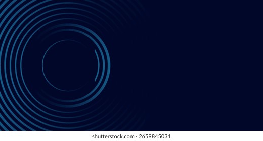 Líneas geométricas brillantes azules Abstractas sobre fondo azul oscuro. Moderno patrón de líneas de círculo azul brillante. Concepto de tecnología futurista. Traje para la cubierta, cartel,