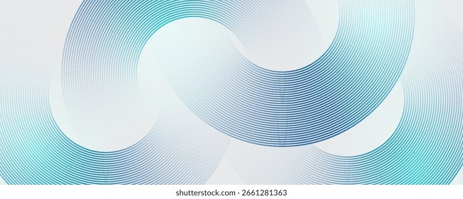 Linhas geométricas brilhantes em azul abstrato sobre fundo cinza. Padrão moderno de linhas de círculo branco brilhante. Conceito de tecnologia futurista. Terno para capa, cartaz, banner, brochura, vetor de site