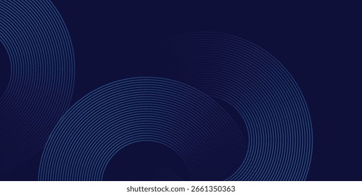 Líneas geométricas brillantes azules Abstractas sobre fondo azul oscuro. Moderno patrón de líneas de círculo azul brillante. Concepto de tecnología futurista. Traje para la cubierta, cartel, Anuncio, folleto, cabecera, Sitio web