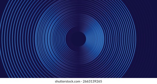 Abstract blue glowing geometric lines on dark blue background. Modern shiny blue circle lines pattern. Futuristic technology concept. Suit for cover, poster, banner, brochure, header, website