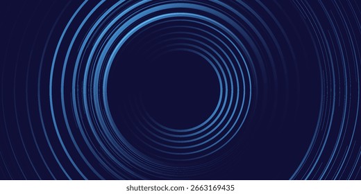 Abstract blue glowing geometric lines on dark blue background. Modern shiny blue circle lines pattern. Futuristic technology concept