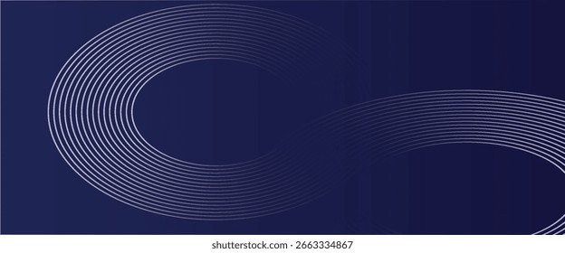 Abstract blue glowing geometric lines on dark blue background. Modern shiny blue circle lines pattern. Futuristic technology concept. Suit for cover vector eps10.