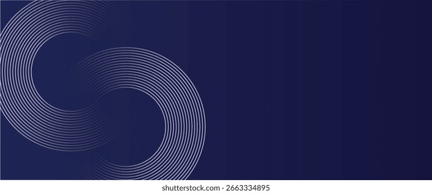 Líneas geométricas brillantes azules Abstractas sobre fondo azul oscuro. Moderno patrón de líneas de círculo azul brillante. Concepto de tecnología futurista. Traje para la cubierta, cartel