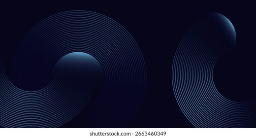Líneas geométricas brillantes azules Abstractas sobre fondo azul oscuro. Moderno patrón de líneas de círculo azul brillante. Concepto de tecnología futurista. Traje para la cubierta, cartel, Anuncio, folleto. Eps10