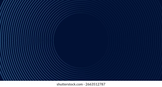 Abstract blue glowing geometric lines on dark blue background. Modern shiny blue circle lines pattern. Futuristic technology concept. Suit for cover, poster