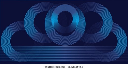 Abstract blue glowing geometric lines on dark blue background. Modern shiny blue circle lines pattern. Futuristic technology concept. Suit for cover, poster, banner, brochure,eps 10.