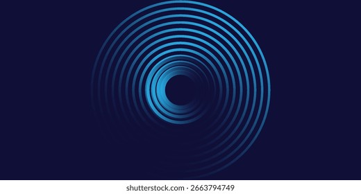 Abstract blue glowing geometric lines on dark blue background. Modern shiny blue circle lines pattern. Futuristic technology concept
