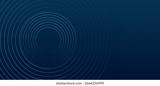 Abstract blue glowing geometric lines on dark blue background. Modern shiny blue circle lines pattern. Futuristic technology concept. Suit for cover, poster, banner, header, website.eps10
