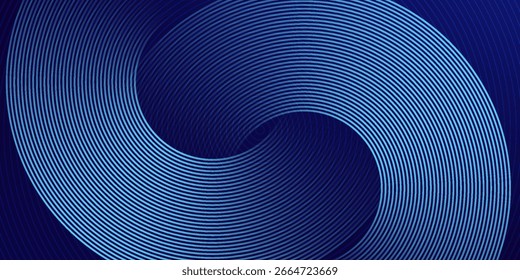 Abstract blue glowing geometric lines on dark blue background. Modern shiny blue circle lines pattern. Futuristic technology concept. Suit for cover, poster, banner, brochure, header, website