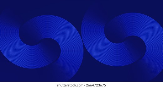 Líneas geométricas brillantes azules Abstractas sobre fondo azul oscuro. Moderno patrón de líneas de círculo azul brillante. Concepto de tecnología futurista. Traje para la cubierta, cartel, Anuncio, folleto, cabecera, Sitio web