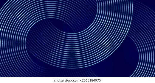 Abstract blue glowing geometric lines on dark blue background. Modern shiny blue circle lines pattern. Futuristic technology concept. Suit for cover, poster	
