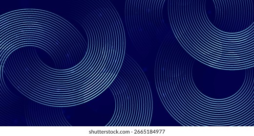 Abstract blue glowing geometric lines on dark blue background. Modern shiny blue circle lines pattern. Futuristic technology concept. Suit for cover, poster	