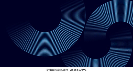 Líneas geométricas brillantes azules Abstractas sobre fondo azul oscuro. Moderno patrón de líneas de círculo azul brillante. Concepto de tecnología futurista. Traje para la cubierta, cartel, Anuncio, folleto, cabecera, Sitio web

