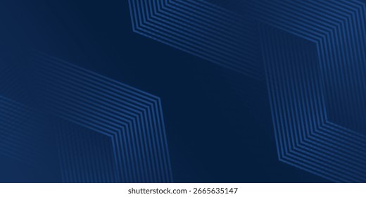 Abstrakte blaue leuchtende geometrische Linien auf dunkelblauem Hintergrund. Moderne glänzende blaue Kreislinien Muster. Futuristisches Technologiekonzept. Anzug für Cover, Poster, Banner, Broschüre, Header, Website