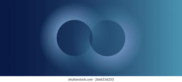 Linhas geométricas brilhantes em azul escuro no fundo. Padrão moderno de linhas de círculo azul brilhante. Conceito de tecnologia futurista. Terno para capa, cartaz, banner, brochura, cabeçalho, site. eps 10