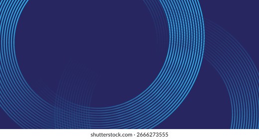 Abstract blue glowing geometric lines on dark blue background. Modern shiny circle lines pattern. Futuristic technology concept. Suit for cover, poster, banner, brochure, header, website vector
