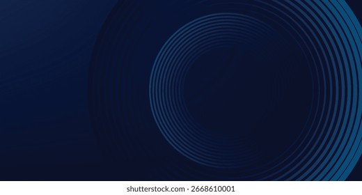Líneas geométricas brillantes azules Abstractas sobre fondo azul oscuro. Moderno patrón de líneas de círculo azul brillante. Concepto de tecnología futurista. Traje para la cubierta, cartel,
