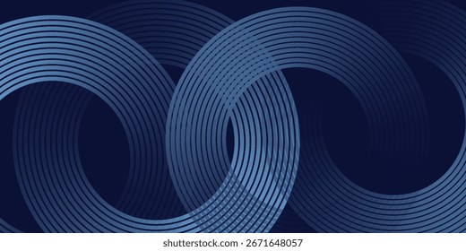 Abstract blue glowing geometric lines on dark blue background. Modern shiny blue circle lines pattern. Futuristic technology concept. Suit for cover, poster, banner, brochure, header, 