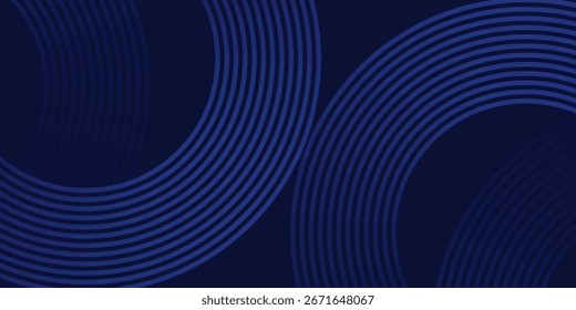 Abstract blue glowing geometric lines on dark blue background. Modern shiny blue circle lines pattern. Futuristic technology concept. Suit for cover, poster, banner, brochure, header, 