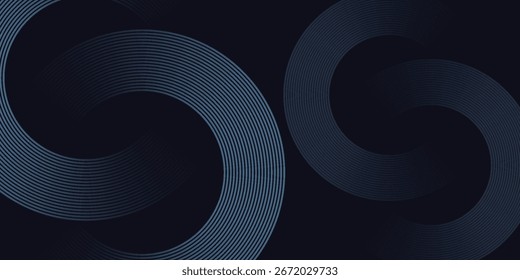 Abstrakte blaue leuchtende geometrische Linien auf dunkelblauem Hintergrund. Moderne glänzende blaue Kreislinien Muster. Futuristisches Technologiekonzept. Vektorgrafik