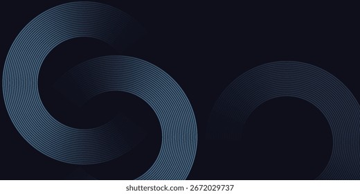 Abstract blue glowing geometric lines on dark blue background. Modern shiny blue circle lines pattern. Futuristic technology concept. Suit for cover, poster, banner, brochure, header, website