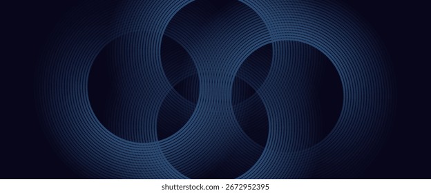 Abstrakte blaue leuchtende geometrische Linien auf dunkelblauem Hintergrund. Moderne glänzende blaue Kreislinien Muster. Futuristisches Technologiekonzept.