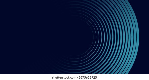 Líneas geométricas brillantes azules Abstractas sobre fondo azul oscuro. Moderno patrón de líneas de círculo azul brillante. Concepto de tecnología futurista. Traje para la cubierta, cartel,