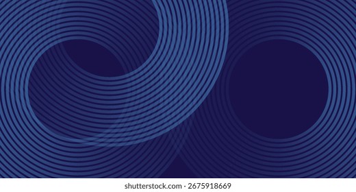 Abstrakte blaue leuchtende geometrische Linien auf dunkelblauem Hintergrund. Moderne glänzende blaue Kreislinien Muster. Futuristisches Technologiekonzept. Anzug für Cover, Poster, Banner, Broschüre, Header, einfach, Kunst
